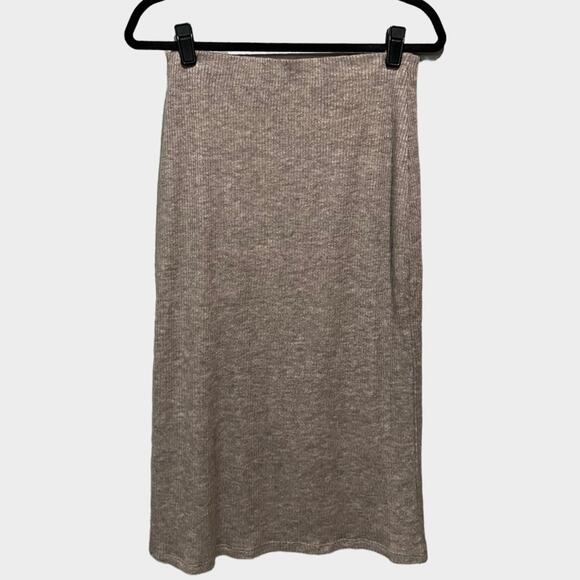 Lovers + Friends Paisley Ribbed Sweater Knit Pencil Side Zip Skirt sz L in Taupe - Picture 5 of 13